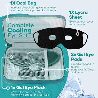 Medi Grade Cooling Eye Mask for Dark Circles and Puffiness, 2 Gel Eye Pads | Reusable cold eye mask and ice pack for eyes, gel eye pads with thermo bag and adjustable strap, for skincare routines