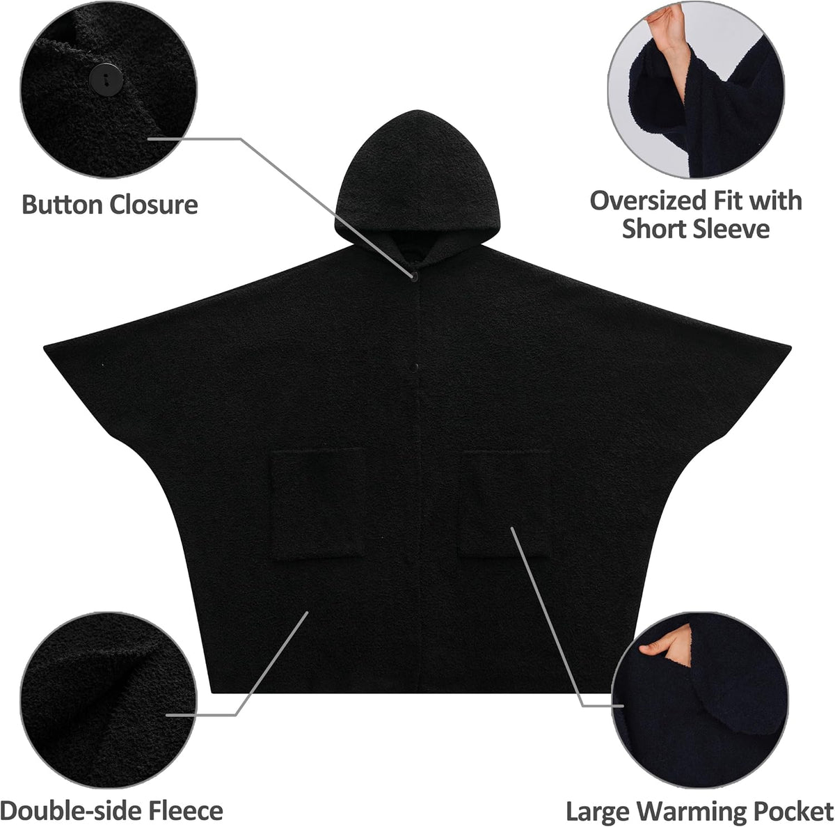 WDCOZY Wearable Blanket Hoodie Poncho Throw Comfy Soft Warm Cape Shawl Cozy Cloak Wrap Hooded with Sleeves For Women Adults