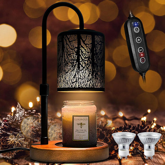 Candles Warmer Lamp with Timer and Dimmer, Home Bedroom Decor, Electric Adjustable Candle Wax Warmer Melter, Vintage Decor Birthday Monther Day Gifts,2 Bulbs，Black