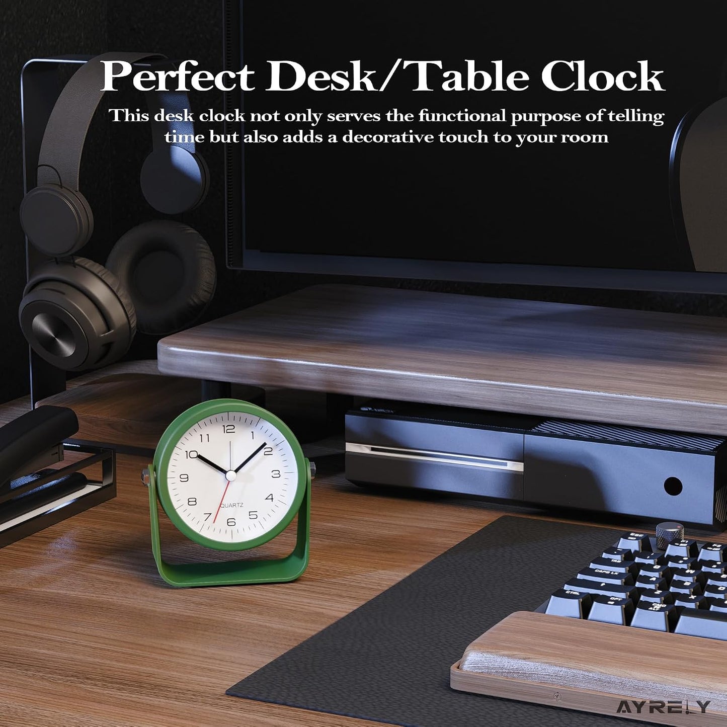 AYRELY® 3.5" Small Analog Travel Alarm Clock, Battery Operated Desk Clock | Cute Table Clock with Light, Adjustable Angle, Bedside, Bedrooms, Kids' Rooms and Living Room Decor (Orange)