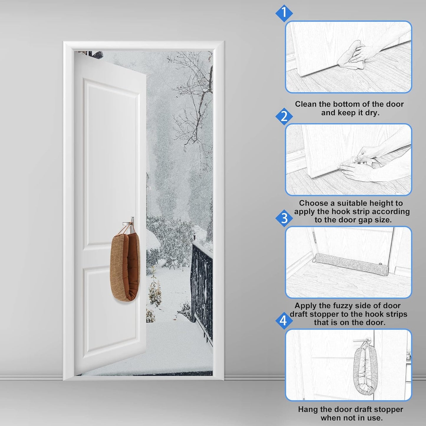 NABOWAN Weighted Door Draft Stopper — Triangular Under-Door Gap Filler for Gaps up to 3", Wind Noise Blocker, Energy Saver for Home Room Essentials, 32 Inch Gray
