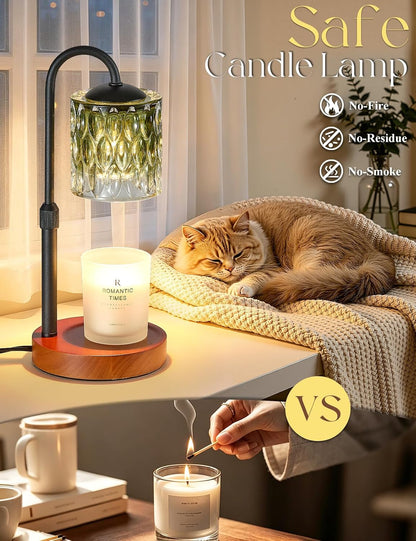 Briever Dimmable Candle Warmer Lamp with Timer, Height Adjustable Electric Candle Wax Warmer, Christmas Birthday Gifts for Women Mom, House Warming Gifts New Home Room Decor, Black Solid Wood Base