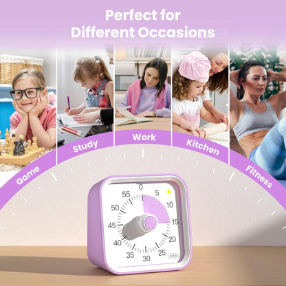 Visual Timer for Kids, Countdown Timer with Pause Function, White | Timer for Kitchen Cooking, Classroom, Study, Toddler, ADHD, Cute Timer Clock, Alarm 3 Volume Levels, Light Indicator