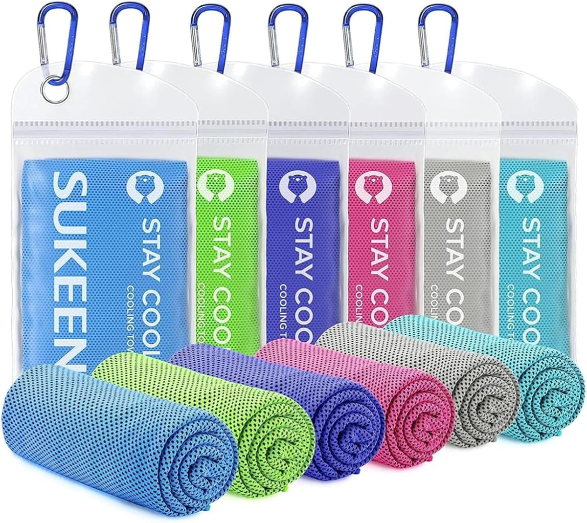 Sukeen Cooling Towels 6 Pack (40"x12"), Cooling Neck Wraps, Ice Towels, Microfiber Breathable Cooling Towel for Hot Weather, Sweat Towel for Gym, Sport, Running, Golf, Workout, Camping, Fitness