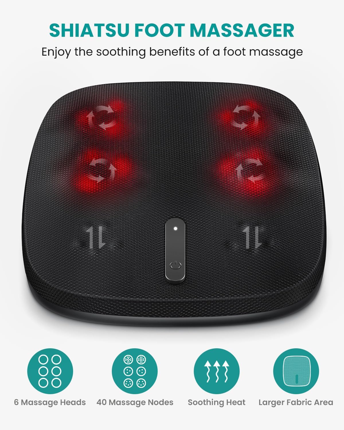 Nekteck Foot Massager with Heat, HSA Eligible FSA Massage Tools Gifts | Shiatsu Heated Electric Kneading Foot Massager Machine for Plantar Fasciitis, Built-in Infrared Heat Function and Power Cord