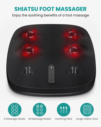 Nekteck Foot Massager with Heat, HSA Eligible FSA Massage Tools Gifts | Shiatsu Heated Electric Kneading Foot Massager Machine for Plantar Fasciitis, Built-in Infrared Heat Function and Power Cord