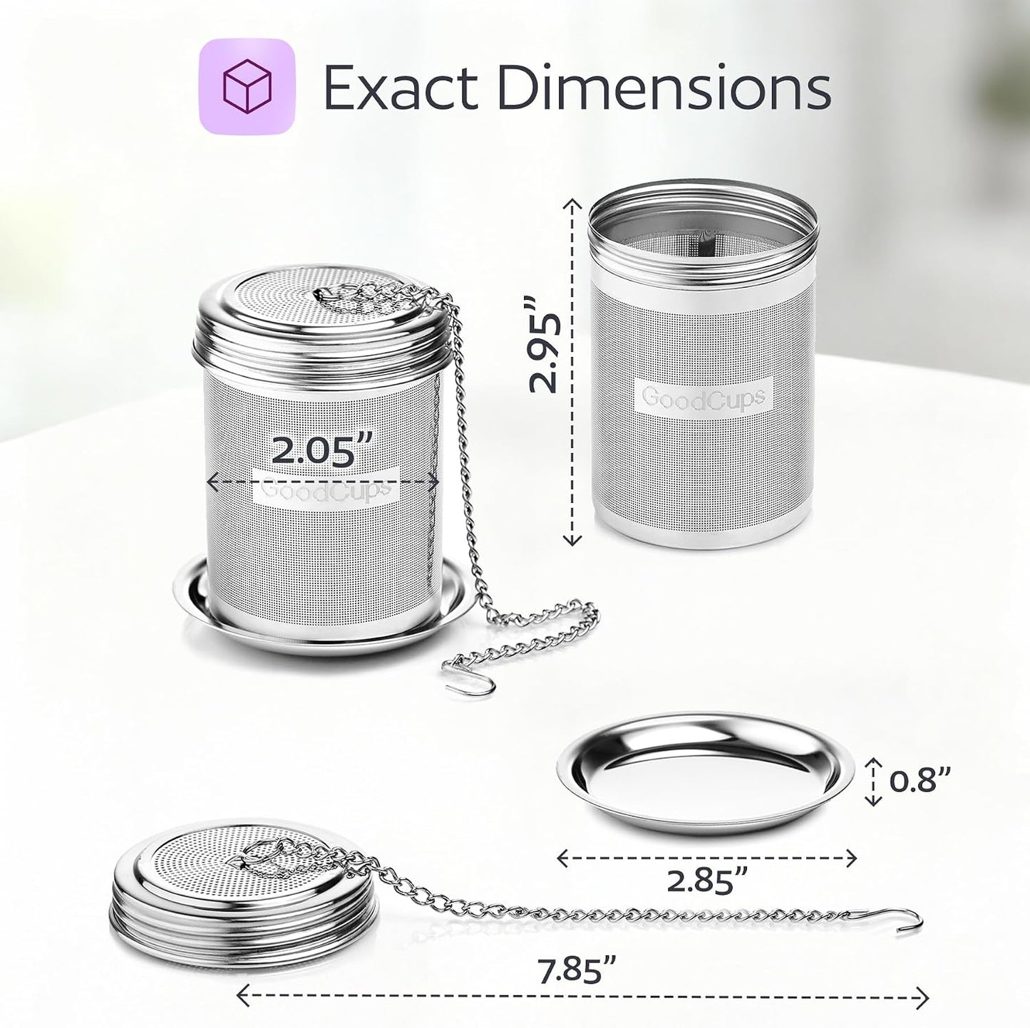 Stainless Steel Tea Infuser for Loose Leaf Tea, Small (1.5” Diameter x 2.2” Height) – Extra Fine Mesh Strainer with Chain Hook & Lid, Reusable Tea Steeper for Mugs, Cups & Teapots