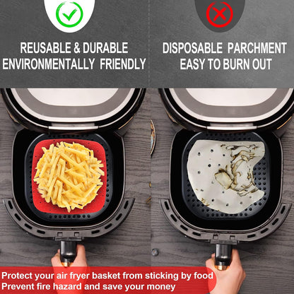 Upgrade Reusable Air Fryer Liners with Raised Silicone | Patented Product | BPA Free Non-Stick Air Fryer Mats | Air Fryer Silicone Tray Accessories | 2 Size Options – 9 Inch Square
