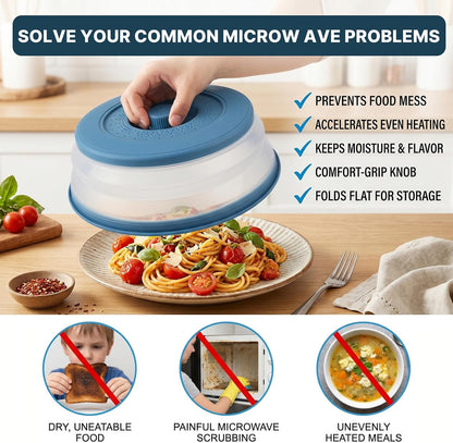 10 Inch Microwave Splatter Cover Vented for Food, Collapsible Splatter Guard with Handle, Anti-Splatter Plate Lid for Kitchen Fruit Vegetables, Dishwasher-Safe Easy Clean (black)