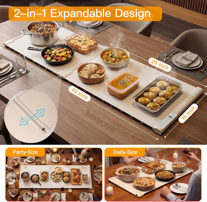 Warming Mat for Food Extra Large,42"X16",2 Panels Food Warmers for Parties