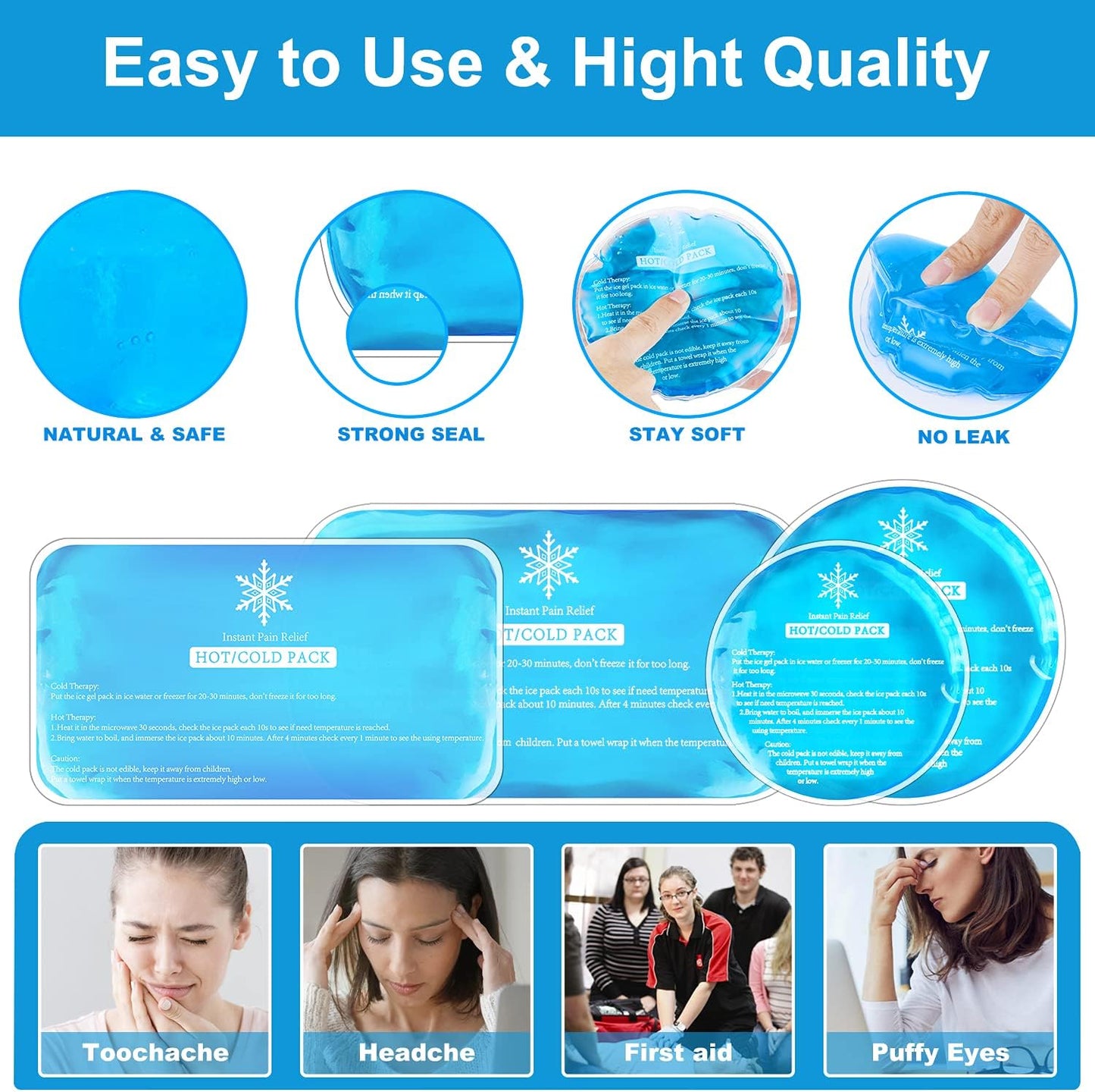 Tutmyrea Ice Packs for Injuries Reusable, 8 Pack Soft Gel Pack, Hot and Cold Compress, Ice Pack for Kids Boo Boo, Cold Packs for Injuries, Migraines, First Aid, Pain Relief, Wisdom Teeth | Gel Ice Pack for Kids Boo Boo, Multiple Shapes Cold Packs for