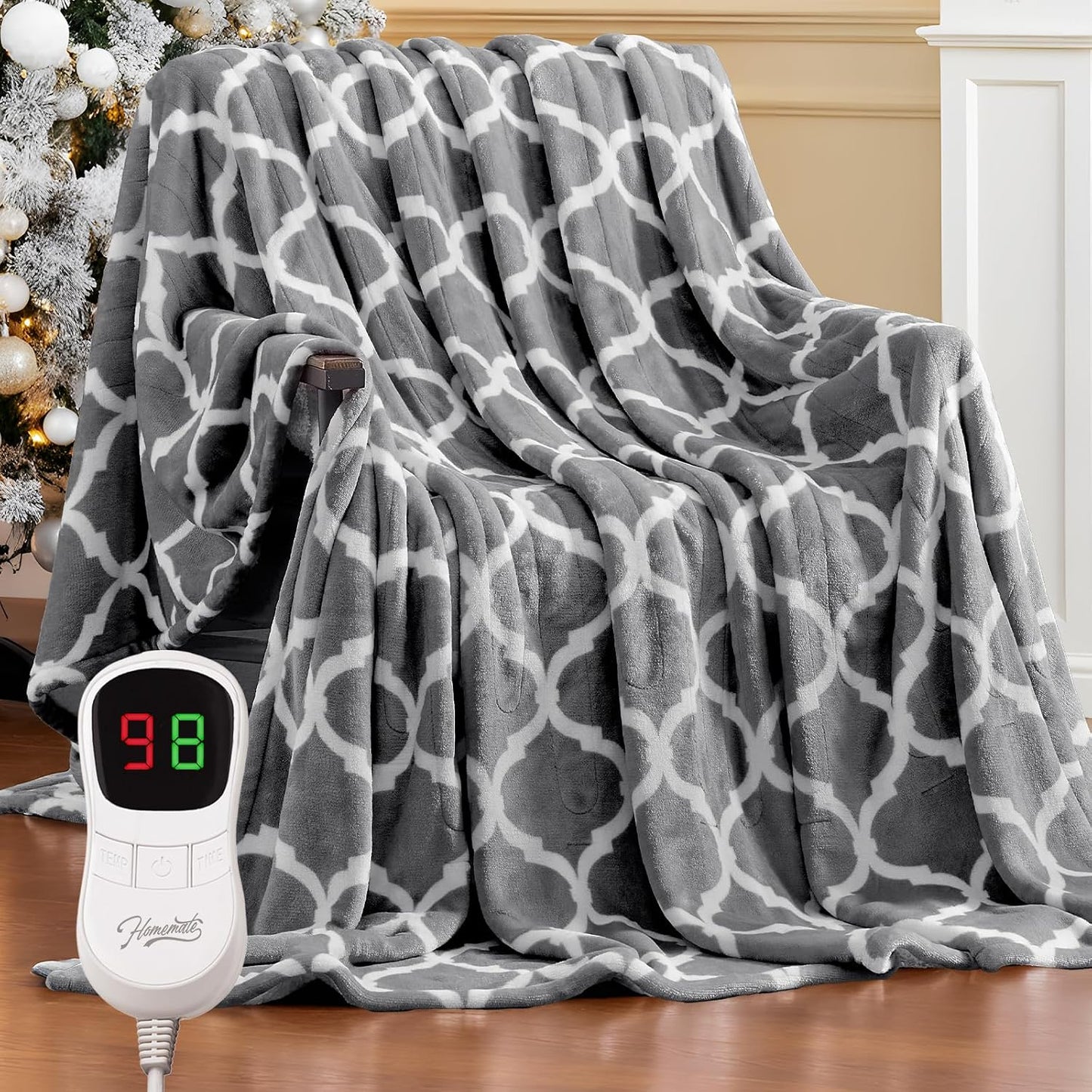 Homemate Heated Blanket Electric Throw - 50“x60“ Heating Blanket with 10 Fast Heat Levels 8 Hours Auto Off Soft Cozy Flannel Over-Heated Protection ETL Certification Keep Warming in Home | Throw with 10 Fast Heat Levels 8 Hours Auto Off Over-Heated