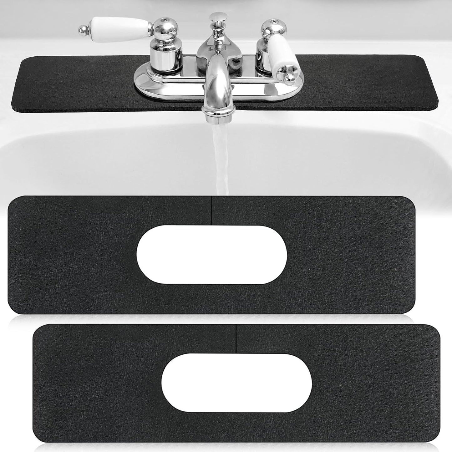 Tioncy 2 Pcs Faucet Mat Sink Splash Guard Oval-hole Oval Splash Pad for Kitchen Sink Oval Base Diatomite Faucet Mat for Bathroom Absorbent Mat Splatter Screens(Dark Gray)