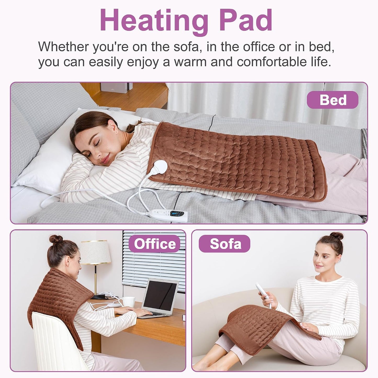 Heating Pad,Heated Blanket,Heating Pad for Back Neck,Grey,24x12 Inch | Electric Heating Pad,Dry/Moist Heat Heating Pads,Heating Pads for Shoulder,Abdomen,Heat Pad for Women Men,Birthday Gift