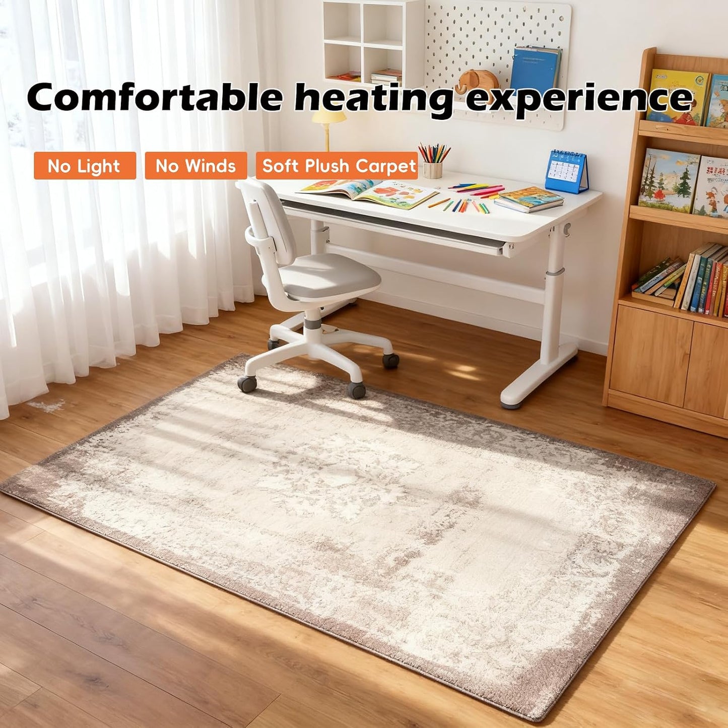 Electric Heated Carpet 35x55in Soft Plush Heating Rug 450W CX | Instant Warmth in 30s, 60 Heat Levels 12h Timer, Energy Efficient Safety Protection Ideal for Home Office Playroom 120V