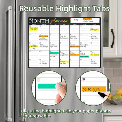 Magnetic Dry Erase Monthly Calendar Set - 15.5"x13" Monthly and 8.5"x13" Weekly Calendar for Fridge - 6 Extra Fine Point Markers Included - Shipped Flat