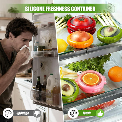 Set of 4 Fresh Food Containers, Fresh Pod, Reusable Silicone Storage Pods for Avocado, Onions, Tomatoes, Garlic – Anti-Oxidation for Fridge, Send Goods from Local Warehouse