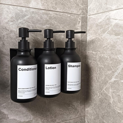 3 Pack Wall Mount Shower Dispenser, No Drill, 16 Waterproof Labels | Shampoo Dispenser for Shower Wall, Shampoo and Conditioner Dispenser, Bathroom, 17oz, Gold Amber