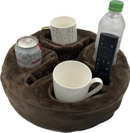 Xchouxer Couch and Bed Cup Holder Pillow, Sofa Organizer Caddy for Drinks, Remotes, Phones, Snacks (Beige)