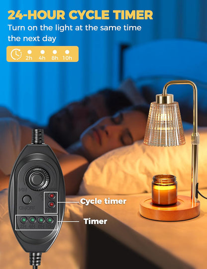 Silver Gray Candle Warmer Lamp with 24h Cycle Timer, Dimmable Wax Warmer