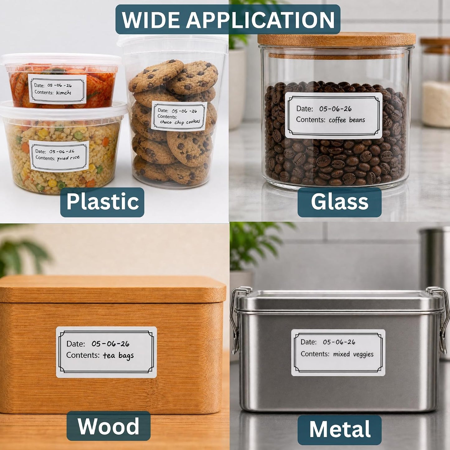 Pantry Labels for Containers, Waterproof Date & Contents Food Labels, 1" x 2" (25.4 x 50.8mm), 500/Roll, Writable