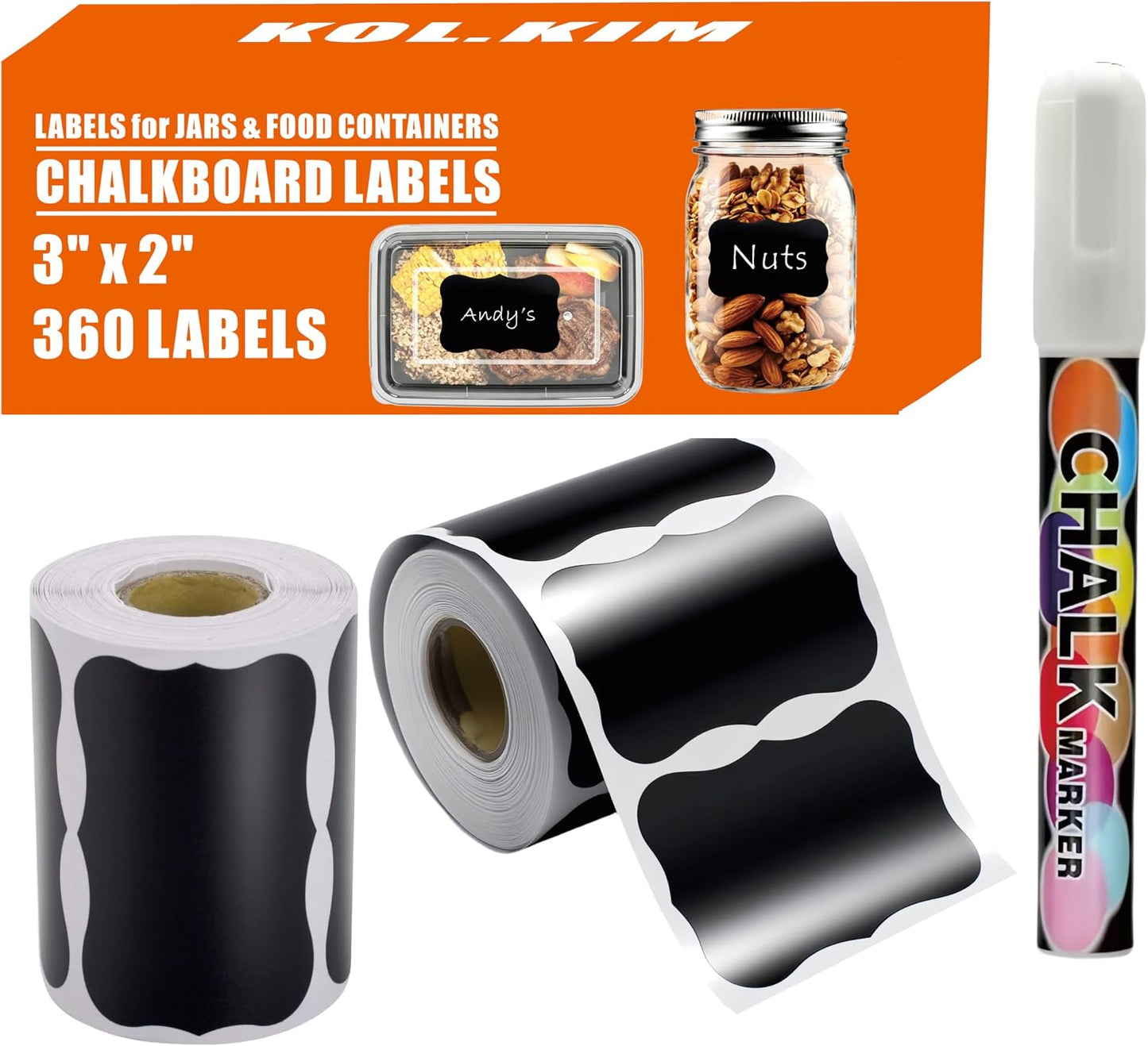 2 Rolls Chalkboard Labels - 360 Labels Chalk Labels for Mason Jar Food Containers Bottles Chalkboard Sticker Removable Reusable Craft Rooms, Weddings, Storage, Organize Your Home & Kitchen Pantry
