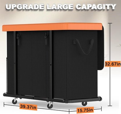 Laundry Hamper with Wheels,150L Leather Patchwork Clothes Hamper Black | Rolling Laundry Basket with Sturdy Metal Frame, Removable Washable Bag,Tall Clothes Sorter for Bedroom, Laundry Room, Dorm