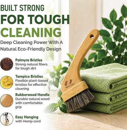 All-Natural Grout Brush Set | Wooden Cleaning Brush for Tile and Floor | Durable Floor Scrubber for Bathroom and Kitchen | Eco-Friendly Household Cleaning Tools