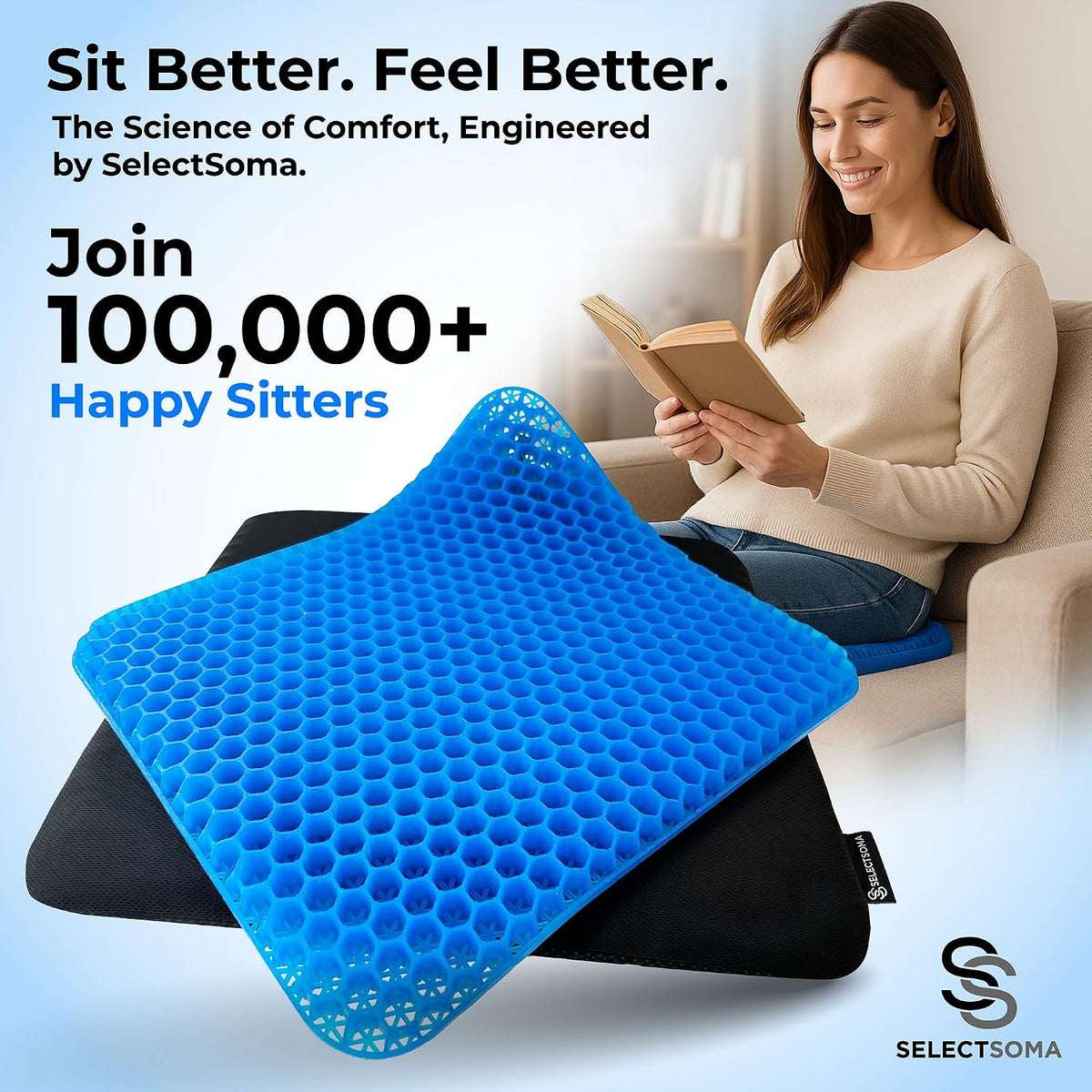 Gel Seat Cushion for Long Sitting, Pressure Relief for Tailbone and Back