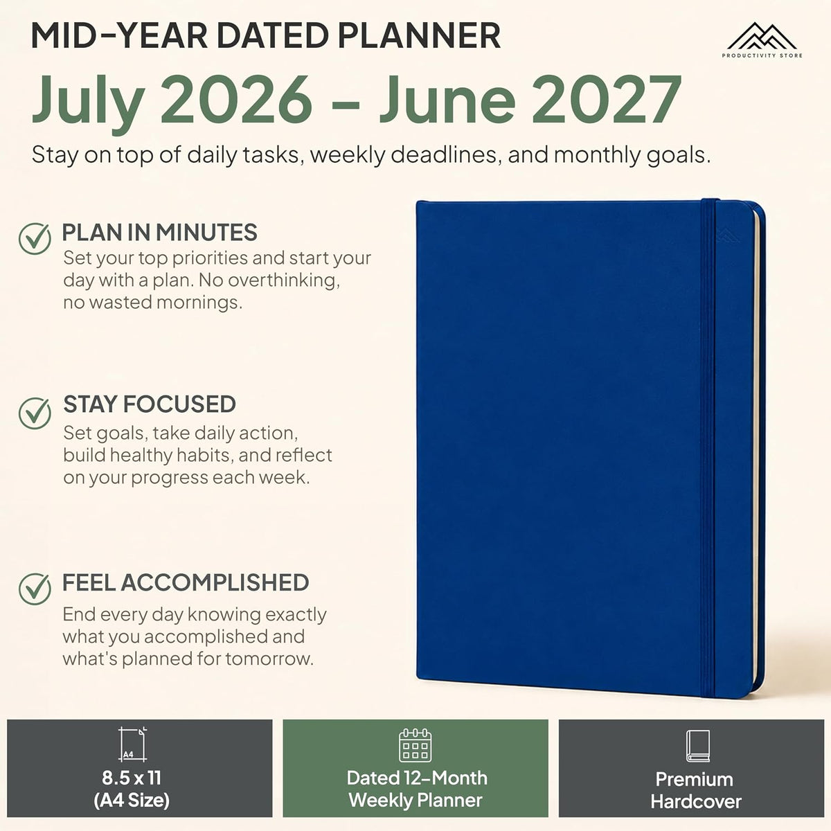 Dated, 2026 Planner, 5.8” x 8.3” - The #1 Productivity Planner to Achieve Your 2026 Goals - Planner 2026-2027 by PRODUCTIVITY STORE (A5, GREY)