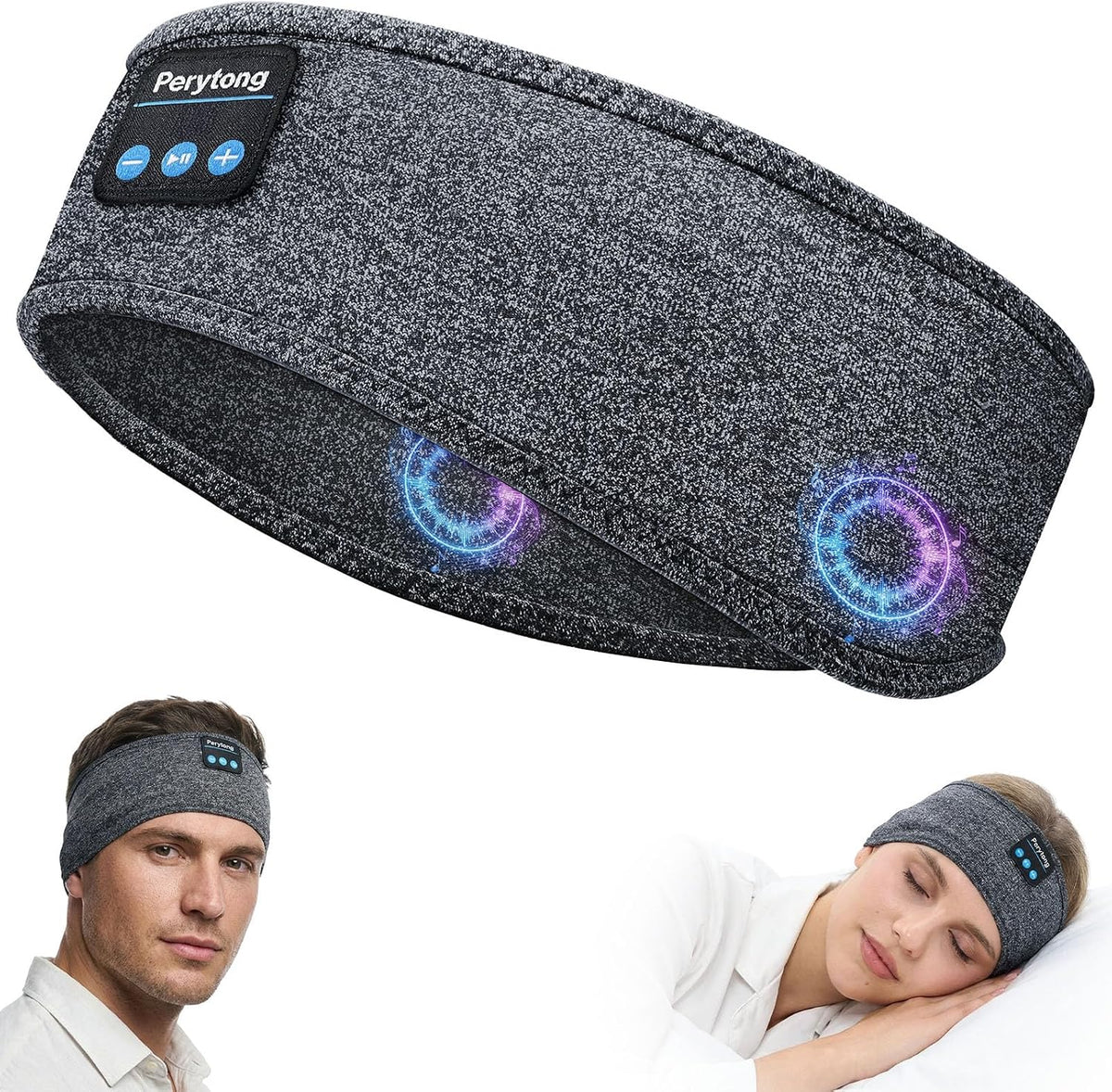 Perytong Sleep Headphones Bluetooth 5.4 Headband, Wireless Sleep Headband Headphones for Side Sleepers, Ultra-Thin Stereo Speakers & Extended Battery Life, Sports Headband Earphones for Sleeping