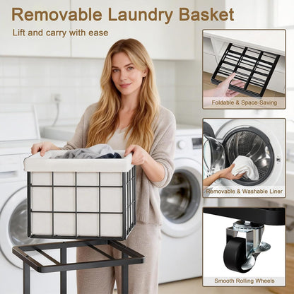 120L Vertical Laundry Sorter,3 Tier Metal Rolling Laundry Basket | Slim Tall Laundry Hamper 3 Section with wheels and 3 Removable Bags for Small Spaces, Dorm, Bathroom, Laundry Room, White