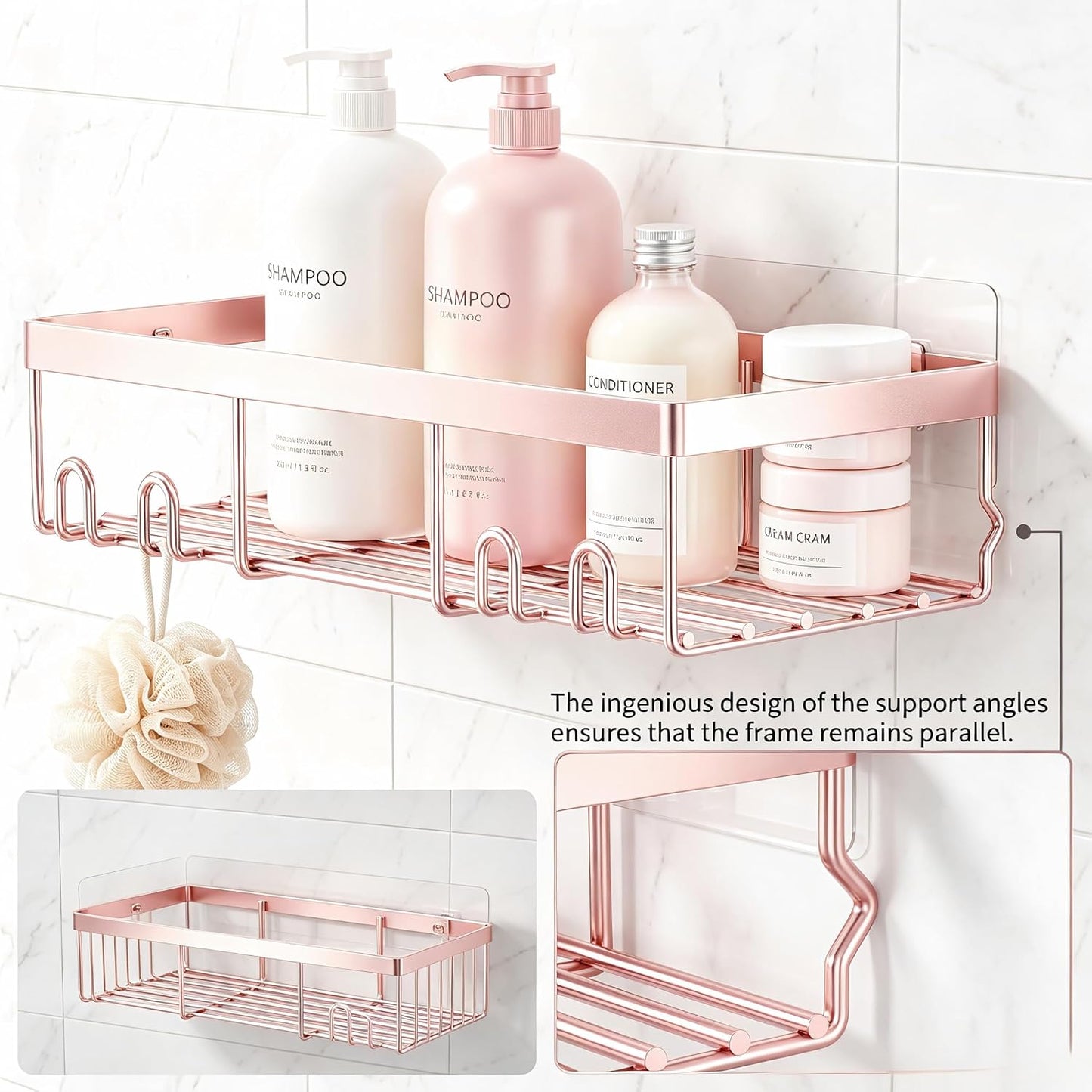 Moforoco Shower Caddy Shelf Organizer Rack, Self Adhesive Black Bathroom Shelves Basket, Home Farmhouse Wall Inside Organization and Storage Decor Rv Accessories, First Camper Apartment Essentials