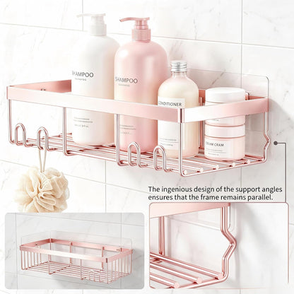 Moforoco Shower Caddy Shelf Organizer Rack, Self Adhesive Black Bathroom Shelves Basket, Home Farmhouse Wall Inside Organization and Storage Decor Rv Accessories, First Camper Apartment Essentials