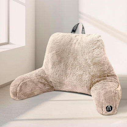 Nestl Fur Reading Pillow with Shredded Memory Foam, Stylish Back Pillow for Bed Sitting Up, Faux Fur Reading Pillows for Sitting in Bed Adult & Kids, Sit Up Back Support Pillow with Arms - Dark Grey