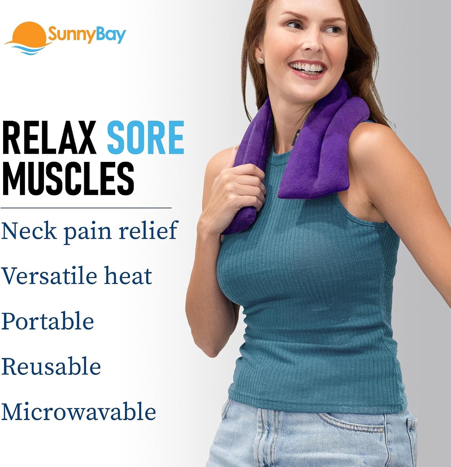 SunnyBay Microwavable Heating Pad for Neck and Shoulder, Heated Neck Wrap, Microwave Heat Pad, Weighted Beanbag Moist Hot or Cold Compress, 2.2 lbs, 26x4 Inches, Navy Blue