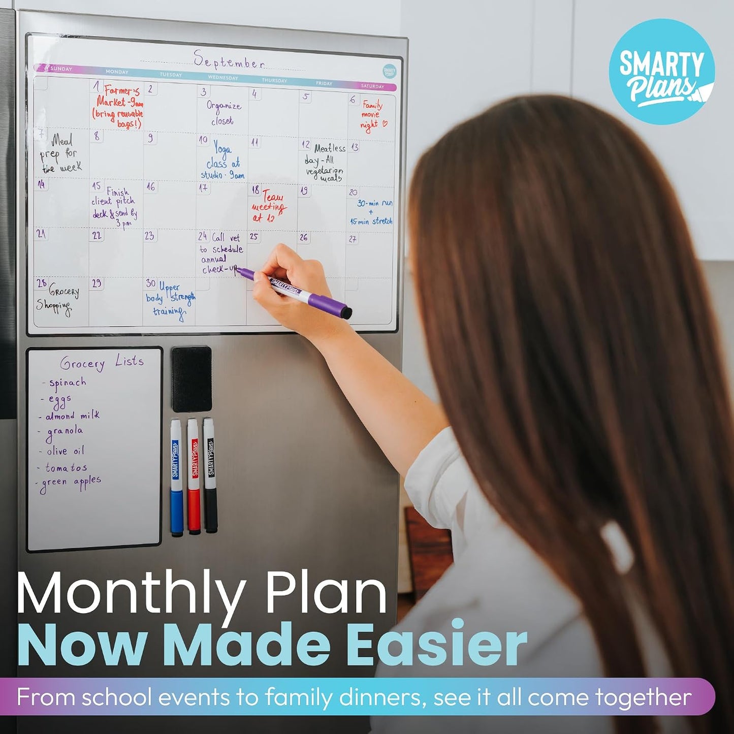 Dry Erase Weekly Extra Thick Magnetic Calendar for Refrigerator: 17x13 Two Week Planner and 6x9 White Board, 4 Fine Tip Markers and Eraser. Stain Resistant. Shipped Flat. (Monthly Planner)