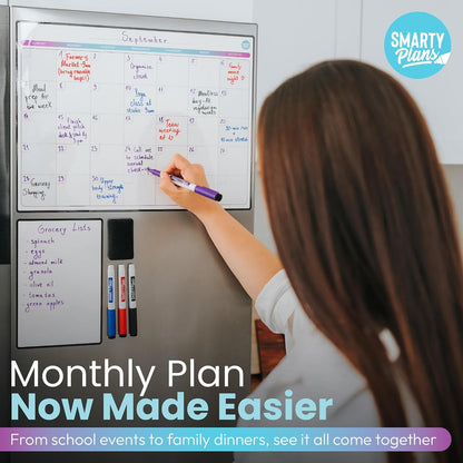 Dry Erase Weekly Extra Thick Magnetic Calendar for Refrigerator: 17x13 Two Week Planner and 6x9 White Board, 4 Fine Tip Markers and Eraser. Stain Resistant. Shipped Flat. (Monthly Planner)