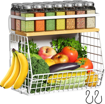 Magnetic Shelf for Fridge with Wood Lid, Fruit Potato and Onion Storage Bins, Pantry Organizers & Storage, Large Container Magnetic Spice Rack for Refrigerator, Kitchen Counter, Cabinet | Strong magnet holds 50lbs, ventilated bin for produce, versatile