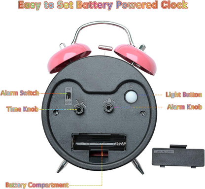 Peakeep Loud Alarm Clock for Heavy Sleepers Adults, Metal 4.5 Inches | Twin Bell Battery Operated Analog Alarm Clocks for Bedrooms Kids' Room Decoration (Jewel Blue)