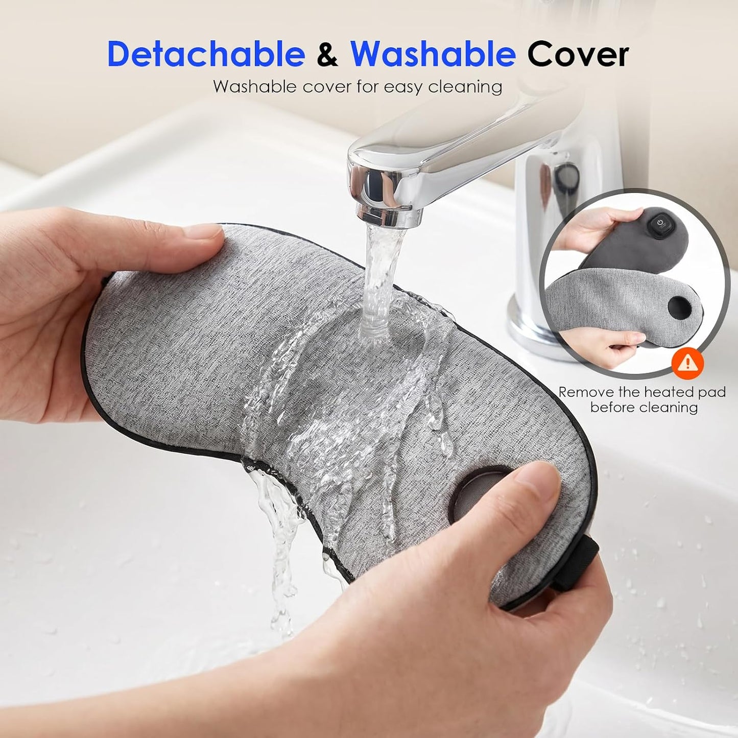 Akakios Heated Eye Mask for Dry Eyes, Cordless Eye Heating Pad with 3 Temperature Modes, Improved Sleep, Eye Warmer Compress for Travel with Replaceable Washable Cover (Gray)