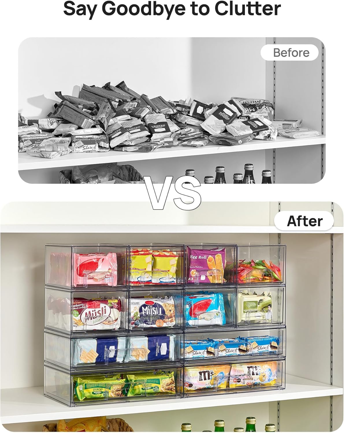 Vtopmart Clear Stackable Storage Drawers Set of 6, Plastic Organizer Bins | Multi-purpose Boxes for Bathroom Accessories Storage, Ideal for Cabinet, Shelf, Pantry, Laundry Room Organization