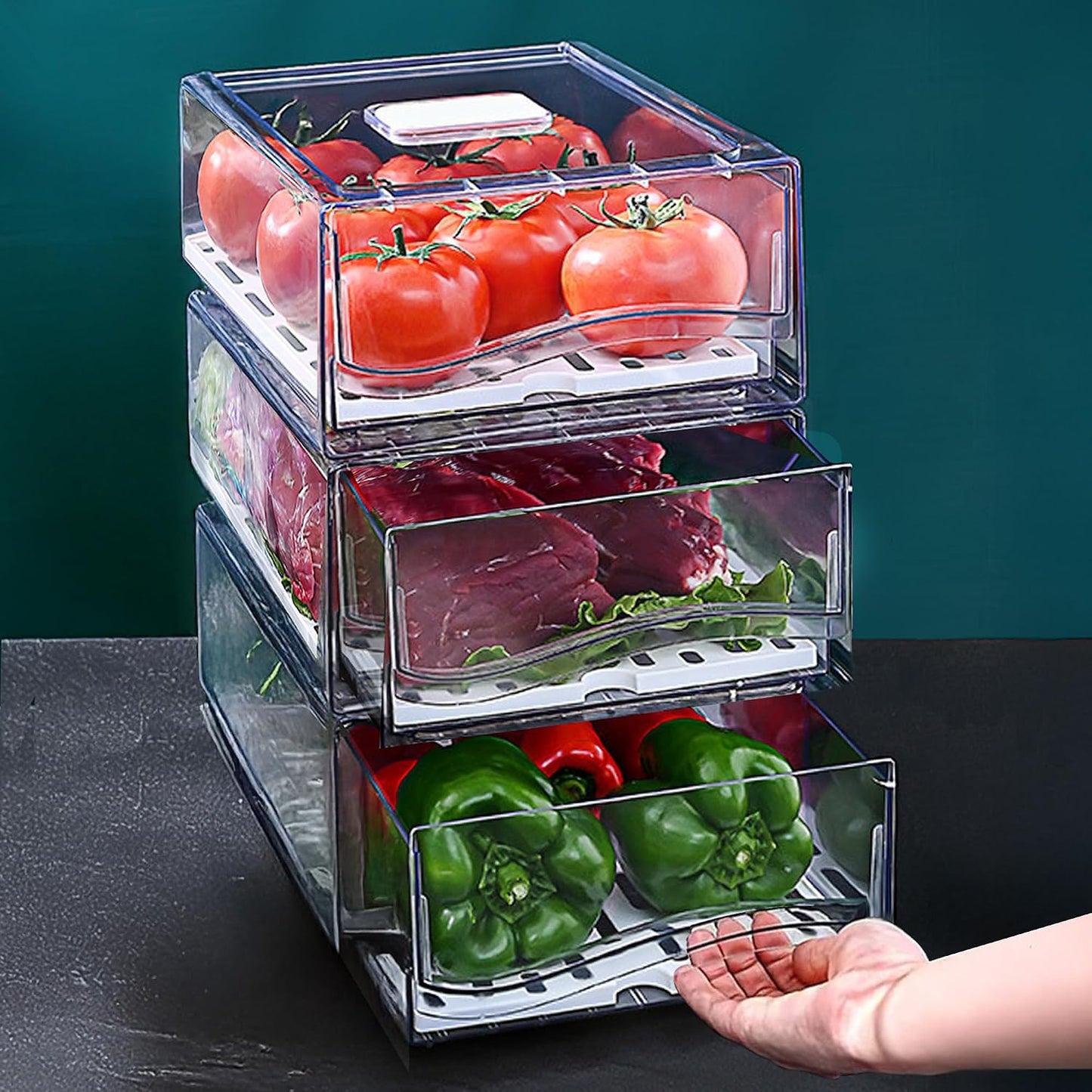 5 Pack Fruit Storage Containers for Fridge,Produce Container for Fridge with Removable Colanders,Leakproof Refrigerator Organizers and Storage for Produce Berry Vegetable Salad Meat Food Keep Fresh
