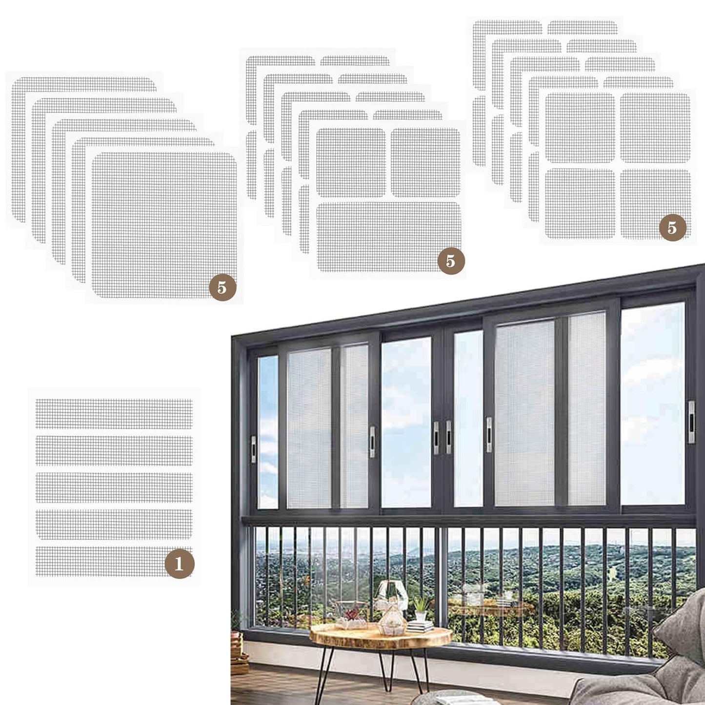 Black Window Screen Repair Kit, 16 Pcs 4 Sizes High-Strength Adhesive Fiberglass Screen Patches for Mesh Door and Window Repair (Black)