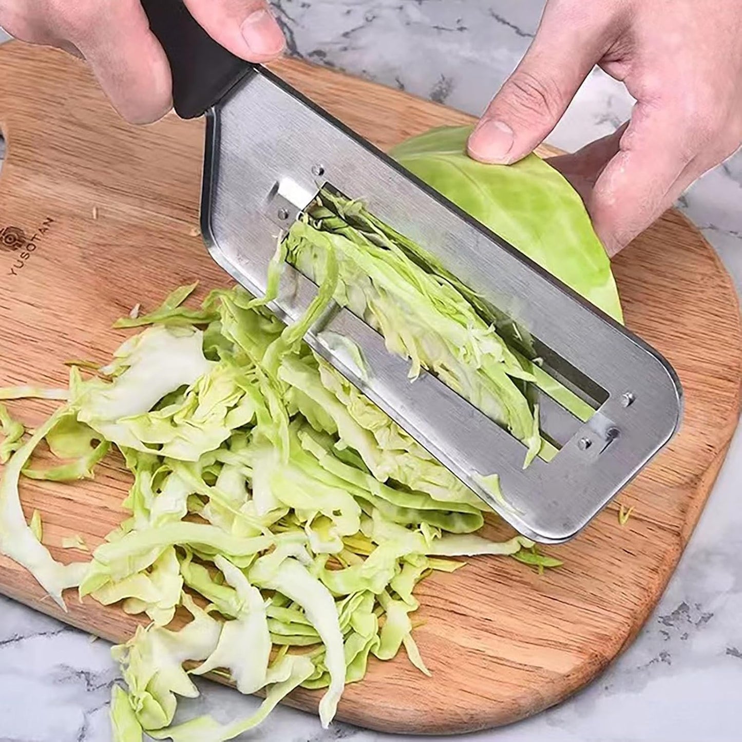 Stainless Steel Vegetable Cutter, Cabbage Shredder, Upgraded Double-Layer Slicer for Sauerkraut, Kitchen Knife with Sharp Blades for Slicing, Grating & Shredding (1 Pcs-Black-Red)