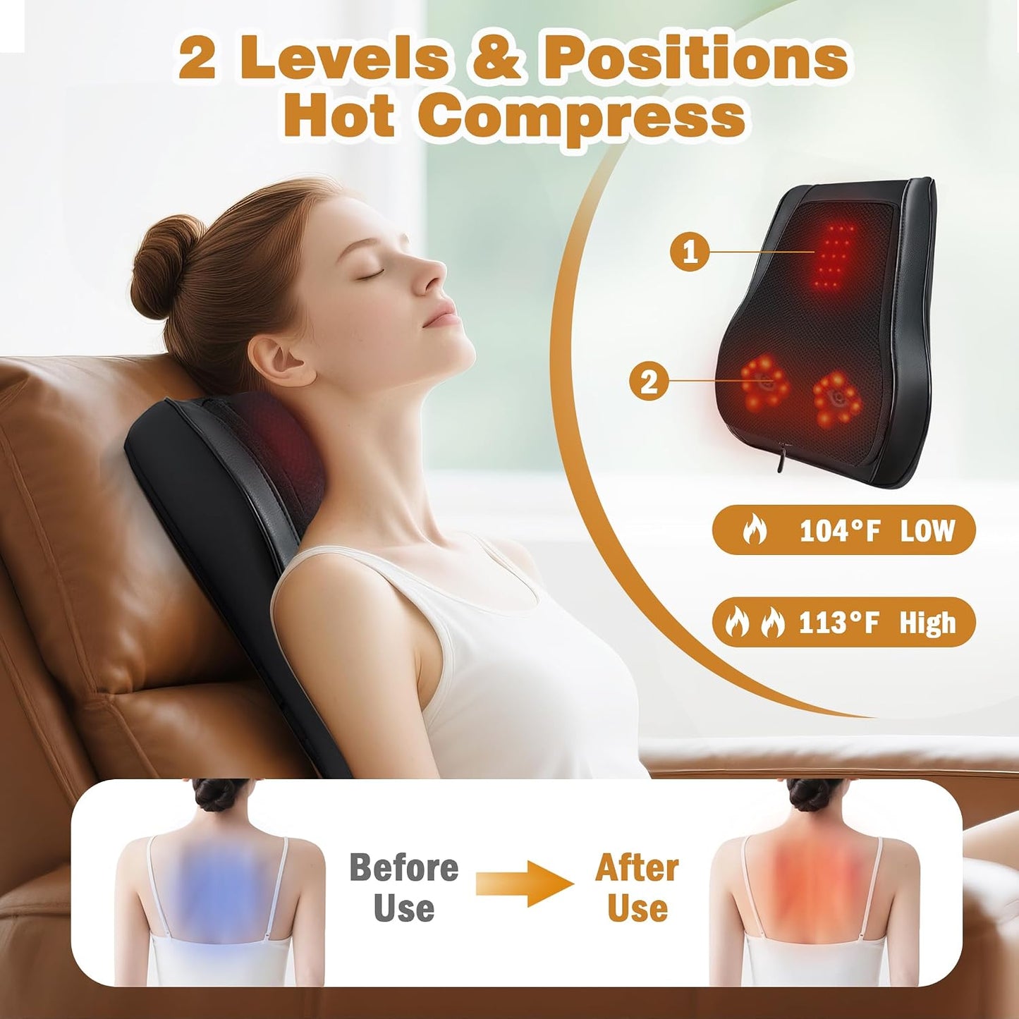 Joyset Back Massager with Heat, Shiatsu Chair Cushion for Lower Back | Upper & Lower Back 2-Level Heat, 16 Nodes Bidirectional Deep Kneading, Removable Washable Cover, Universal Fit for Mom, Dad