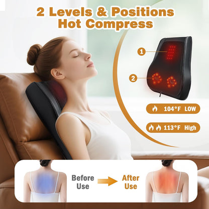 Joyset Back Massager with Heat, Shiatsu Chair Cushion for Lower Back | Upper & Lower Back 2-Level Heat, 16 Nodes Bidirectional Deep Kneading, Removable Washable Cover, Universal Fit for Mom, Dad