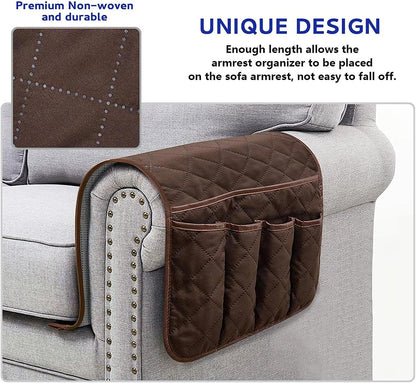 Armchair Caddy for Recliner, Non Slip Sofa Arm Organizer, Sage Green | 5-Pocket Recliner Armrest Organizer, Couch Side Storage Holder for Remotes, Cell Phone, Magazines & Tablets, Machine Washable