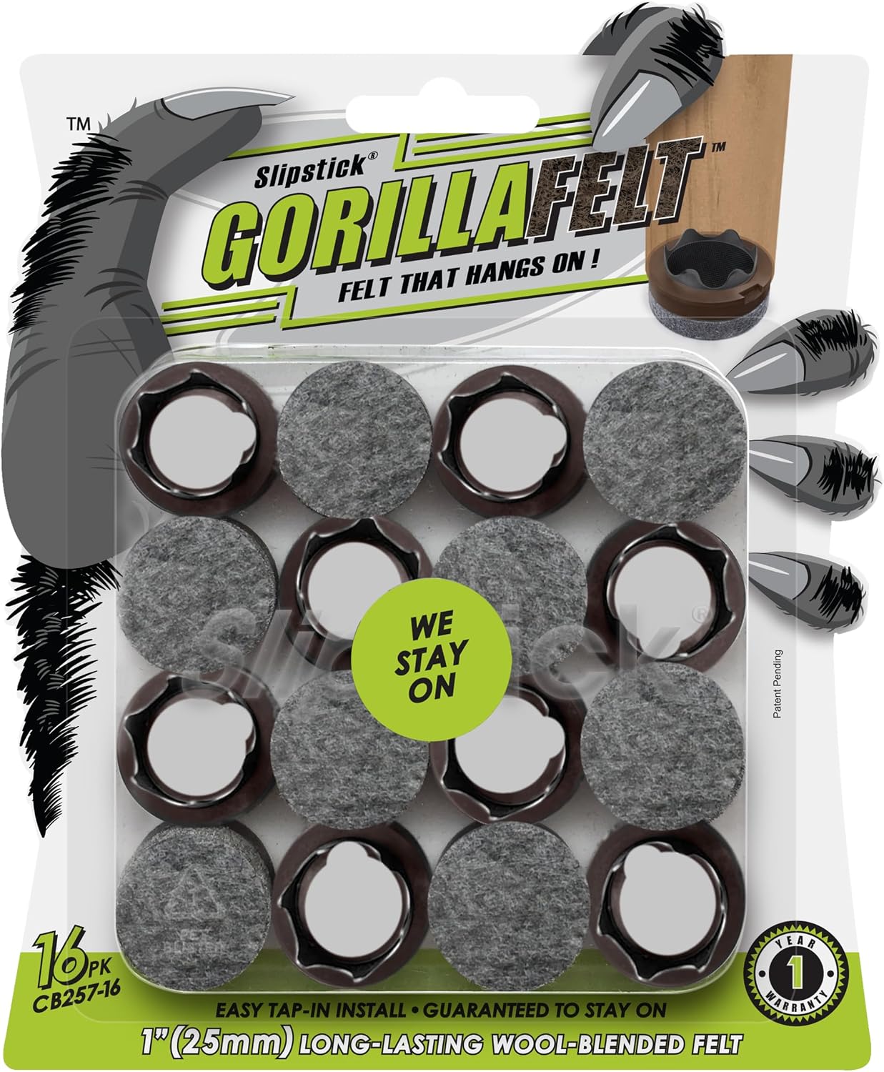 Slipstick Gorilla Felt Furniture Pads (189 Piece Variety Pack) Premium Furniture Pads & Chair Leg Floor Protectors for Hardwood Floors & Hard Surfaces
