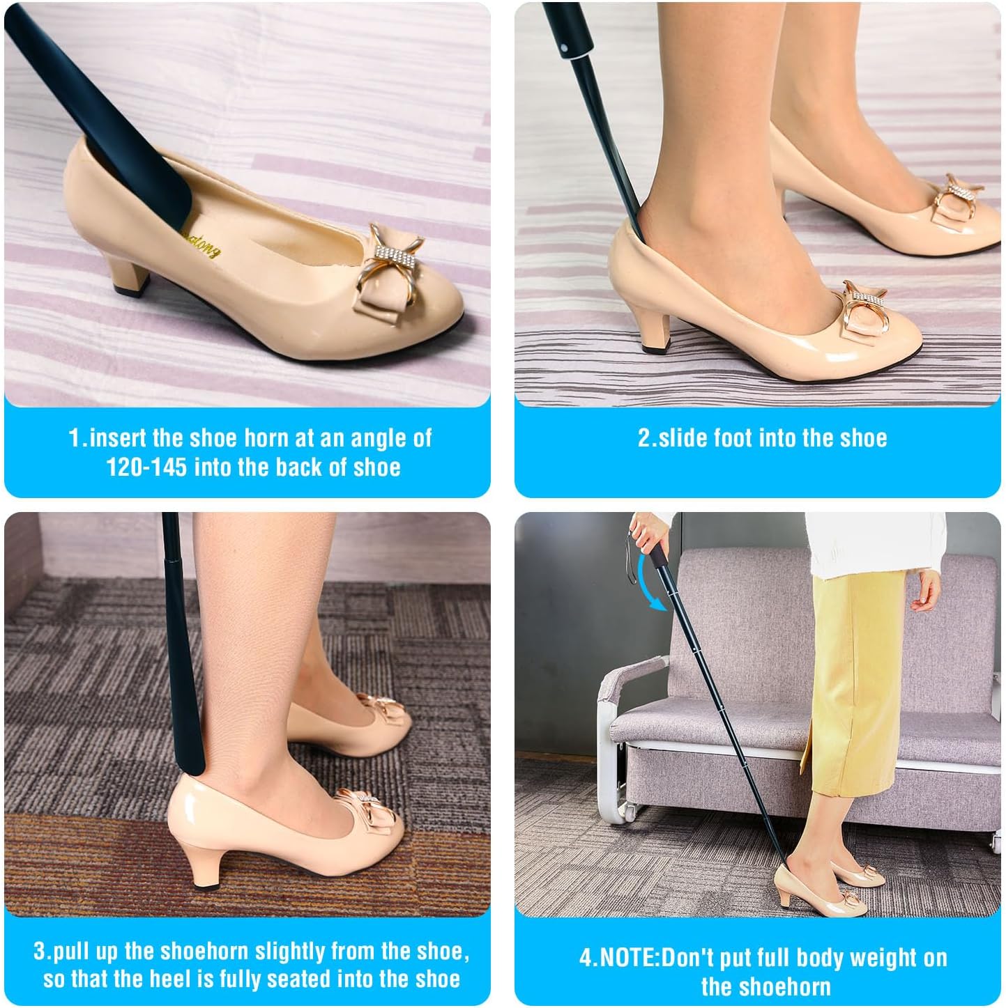 Shoe Horn,Long Retractable Aluminum Shoe Horn Long Handle for Seniors,Men,Women and Kids